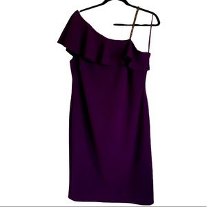 NWT RALPH LAUREN Purple One Shoulder Cocktail Dress w/Beaded Strap, Size 14